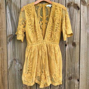 golden yellow lace romper